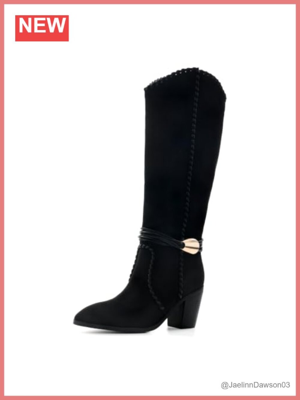 Women's Faux Suede Cowboy Boots with Block Heel and Foldable Design